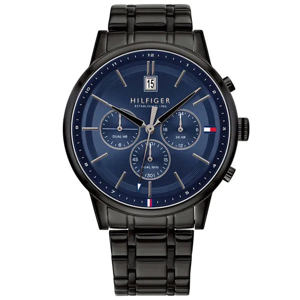 Tommy Hilfiger Kyle 1791633 férfi karóra, fekete acél, kék számlap, 44 mm