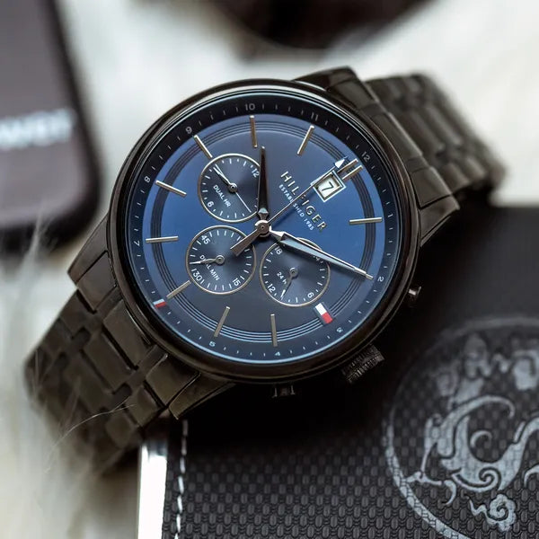 Tommy Hilfiger Kyle 1791633 férfi karóra, fekete acél, kék számlap, 44 mm