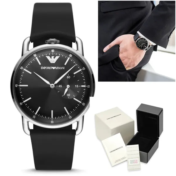 Emporio Armani AR11336 Aviator férfi karóra, 42 mm, fekete bőr, acél tok, WR50