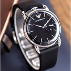 Emporio Armani AR11336 Aviator férfi karóra, 42 mm, fekete bőr, acél tok, WR50