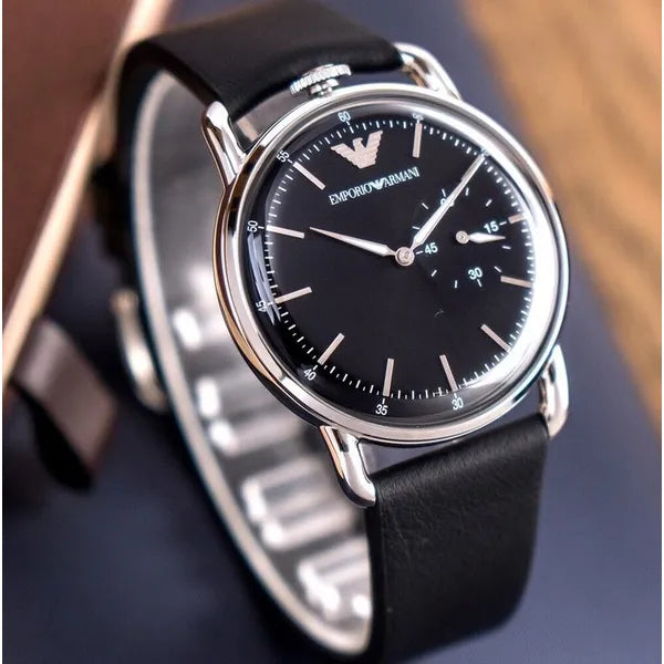 Emporio Armani AR11336 Aviator férfi karóra, 42 mm, fekete bőr, acél tok, WR50