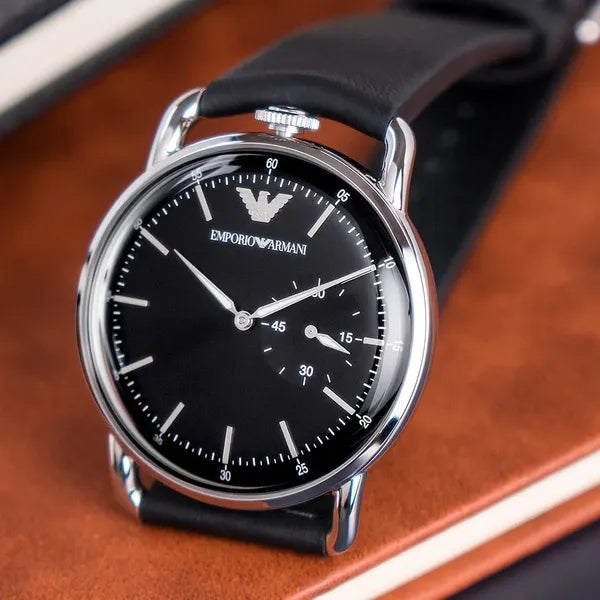 Emporio Armani AR11336 Aviator férfi karóra, 42 mm, fekete bőr, acél tok, WR50