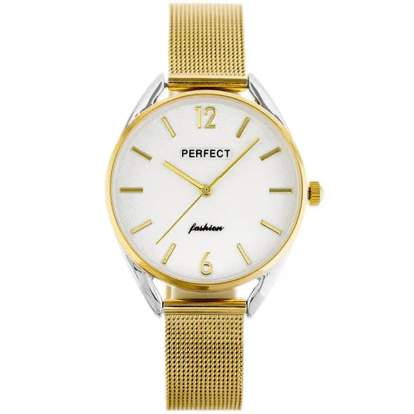 Perfect F347 női kvarc karóra, arany fém szíj, ezüst számlap, WR30, doboz