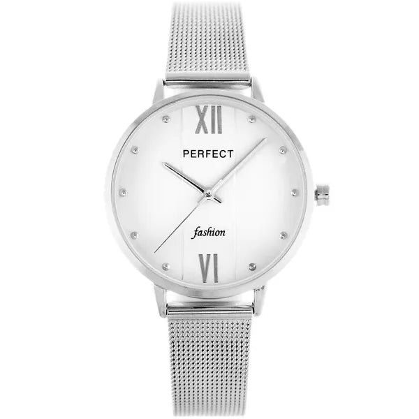 PERFECT F356 női karóra, kvarc, ezüst, fém szíj, 34 mm + díszdoboz