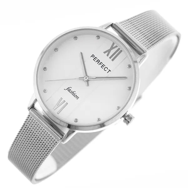 PERFECT F356 női karóra, kvarc, ezüst, fém szíj, 34 mm + díszdoboz