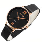 PERFECT F356 női karóra, kvarc, 34 mm, fekete számlap, rózsaarany tok, WR30