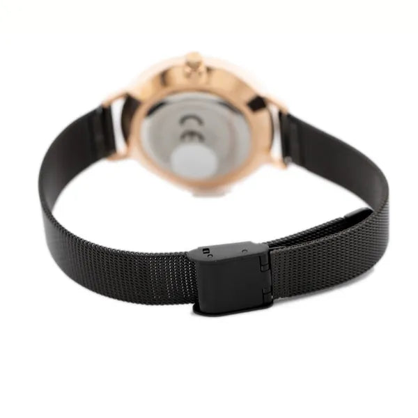 PERFECT F356 női karóra, kvarc, 34 mm, fekete számlap, rózsaarany tok, WR30