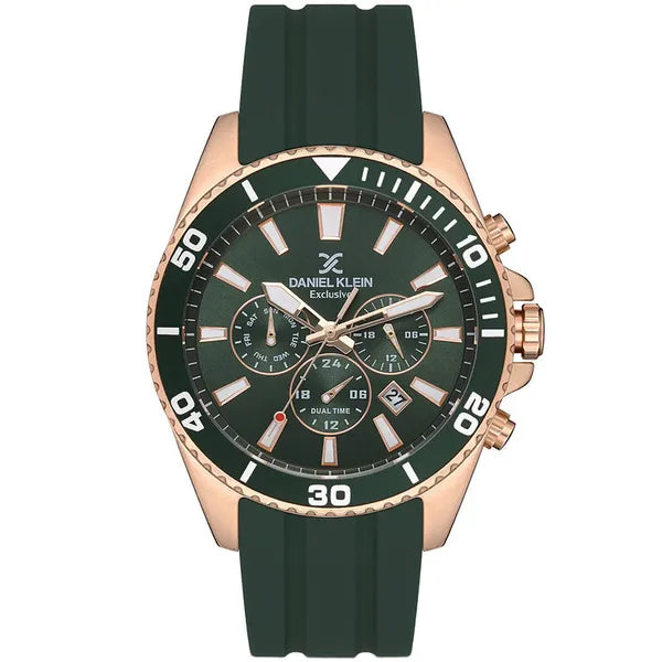 Daniel Klein férfi karóra Miyota, 47 mm, zöld szilikon szíj, rózsaarany tok, WR50