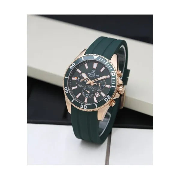 Daniel Klein férfi karóra Miyota, 47 mm, zöld szilikon szíj, rózsaarany tok, WR50