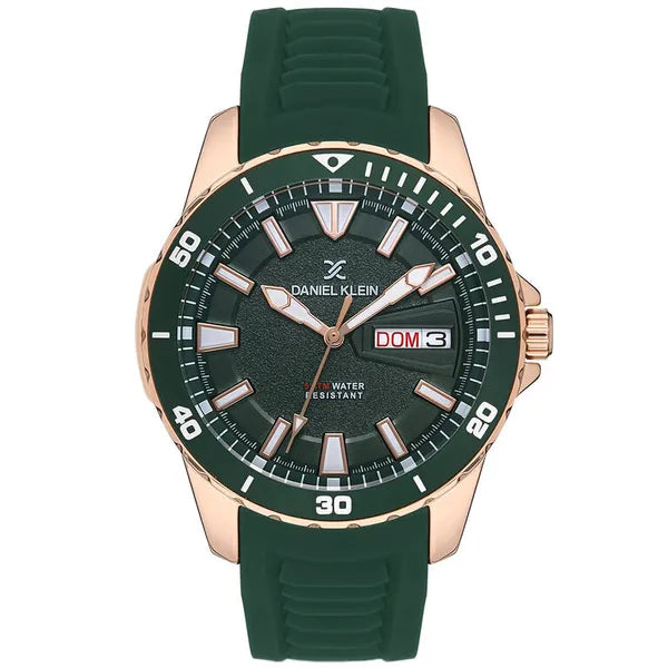Daniel Klein férfi karóra, sötétzöld, rózsaarany tok, szilikon, 48 mm, WR50