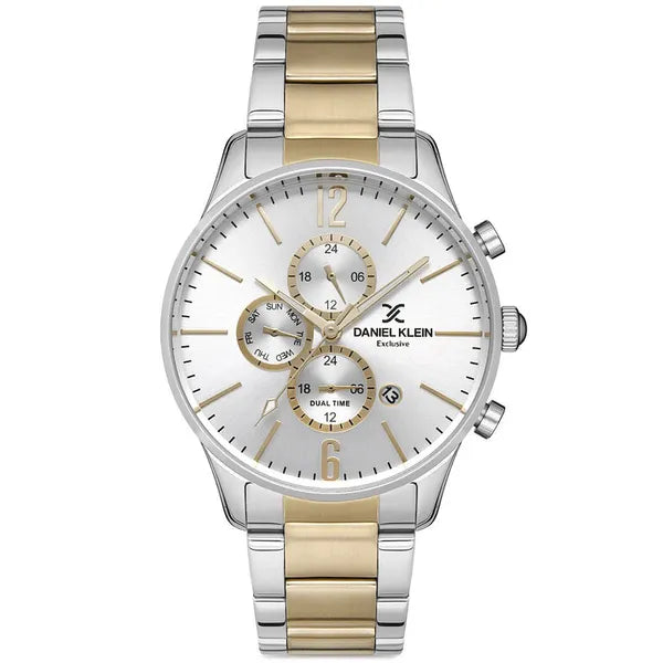 Daniel Klein 12824-4 férfi karóra, ezüst-arany acél, 44 mm, WR50