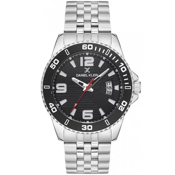 Daniel Klein férfi karóra 45 mm, fekete számlap, acél szíj, WR50, dátum