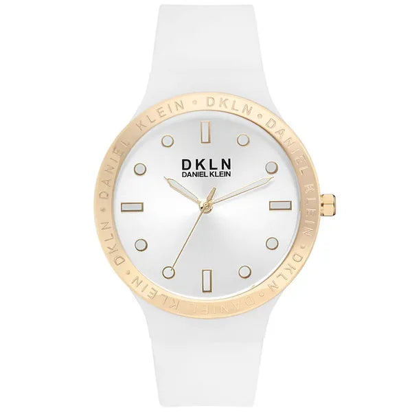 Daniel Klein női karóra, 36 mm, kvarc Miyota, fehér szilikon szíj, WR30