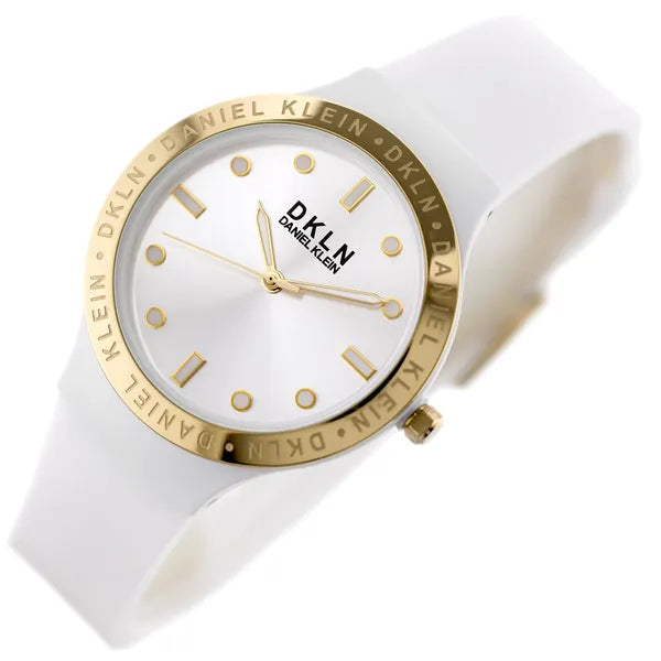 Daniel Klein női karóra, 36 mm, kvarc Miyota, fehér szilikon szíj, WR30