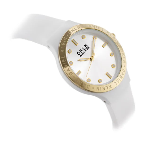 Daniel Klein női karóra, 36 mm, kvarc Miyota, fehér szilikon szíj, WR30