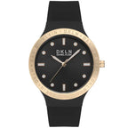 Daniel Klein női óra, fekete/arany, 36 mm, szilikon szíj, kvarc, WR30, díszdoboz