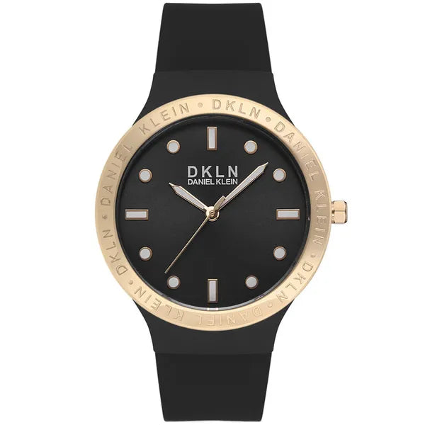 Daniel Klein női óra, fekete/arany, 36 mm, szilikon szíj, kvarc, WR30, díszdoboz