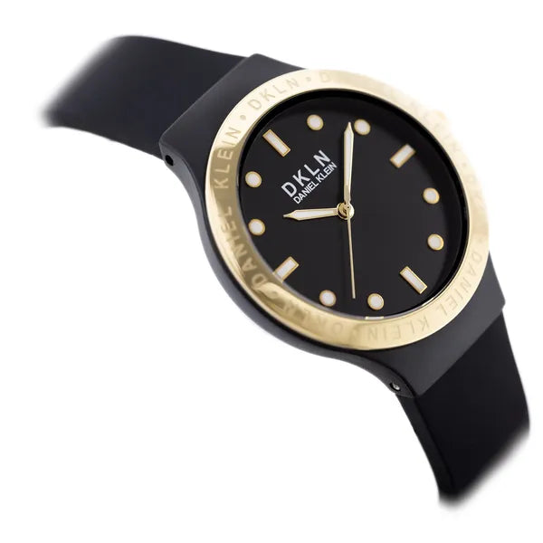 Daniel Klein női óra, fekete/arany, 36 mm, szilikon szíj, kvarc, WR30, díszdoboz