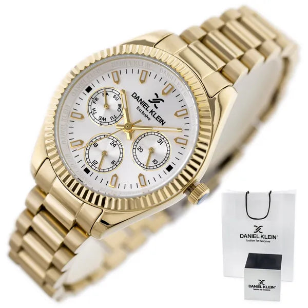 Daniel Klein női karóra 34 mm, aranyszínű, Miyota kvarc, dátum, 24 órás, WR30