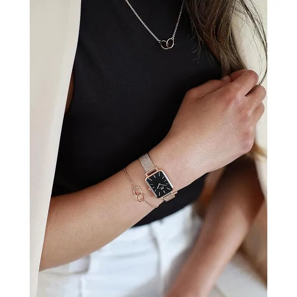 Daniel Wellington Quadro DW00100432 női karóra – fekete, rózsaarany, téglalap