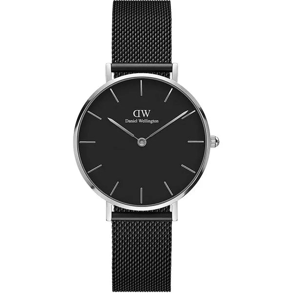 Daniel Wellington Petite női karóra, 32 mm, fekete számlap, ezüst tok, kvarc