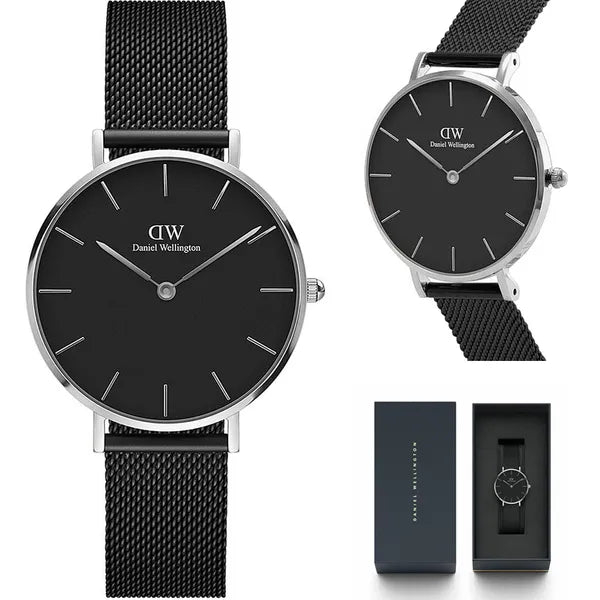 Daniel Wellington Petite női karóra, 32 mm, fekete számlap, ezüst tok, kvarc
