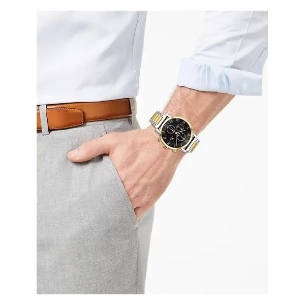 Tommy Hilfiger 1791539 Kane férfi karóra, 44 mm, fekete számlap, két színű acél