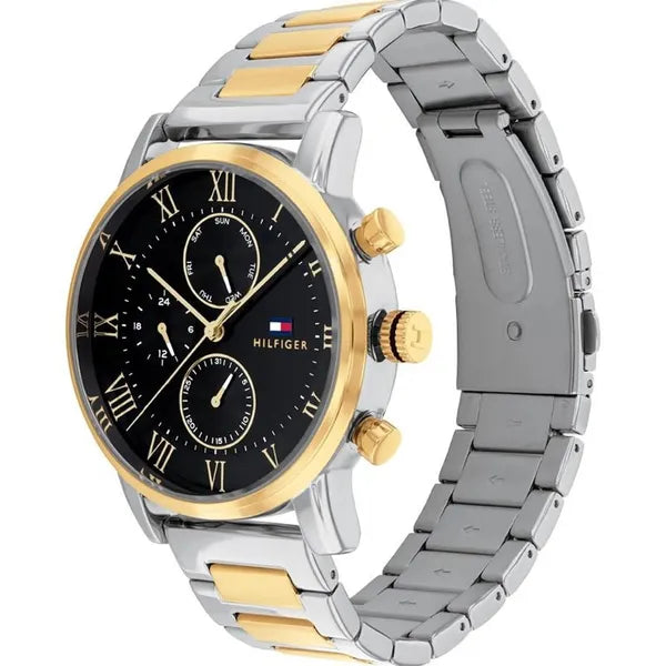 Tommy Hilfiger 1791539 Kane férfi karóra, 44 mm, fekete számlap, két színű acél