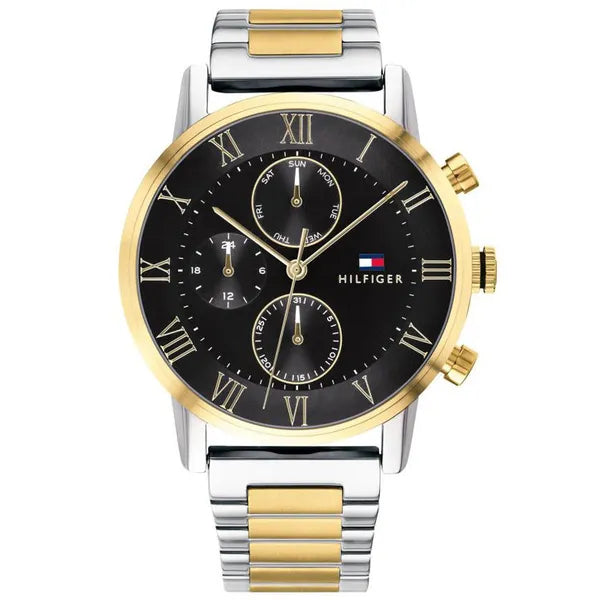Tommy Hilfiger 1791539 Kane férfi karóra, 44 mm, fekete számlap, két színű acél