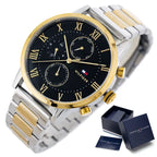 Tommy Hilfiger 1791539 Kane férfi karóra, 44 mm, fekete számlap, két színű acél