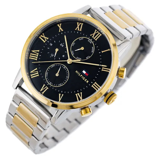 Tommy Hilfiger 1791539 Kane férfi karóra, 44 mm, fekete számlap, két színű acél