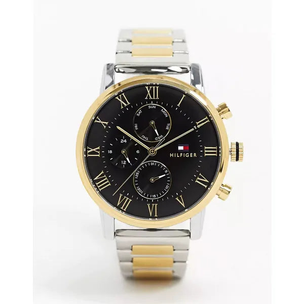 Tommy Hilfiger 1791539 Kane férfi karóra, 44 mm, fekete számlap, két színű acél