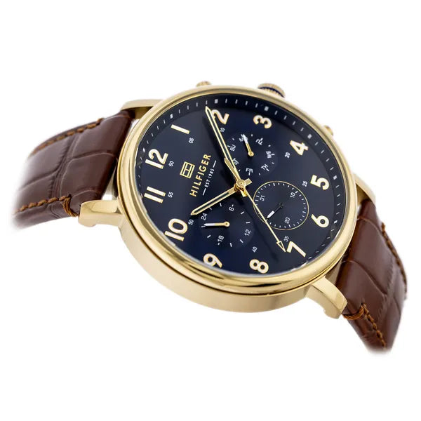 Tommy Hilfiger Daniel 1710380 férfi óra, arany tok, barna bőr, kék számlap