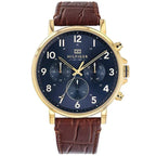 Tommy Hilfiger Daniel 1710380 férfi óra, arany tok, barna bőr, kék számlap