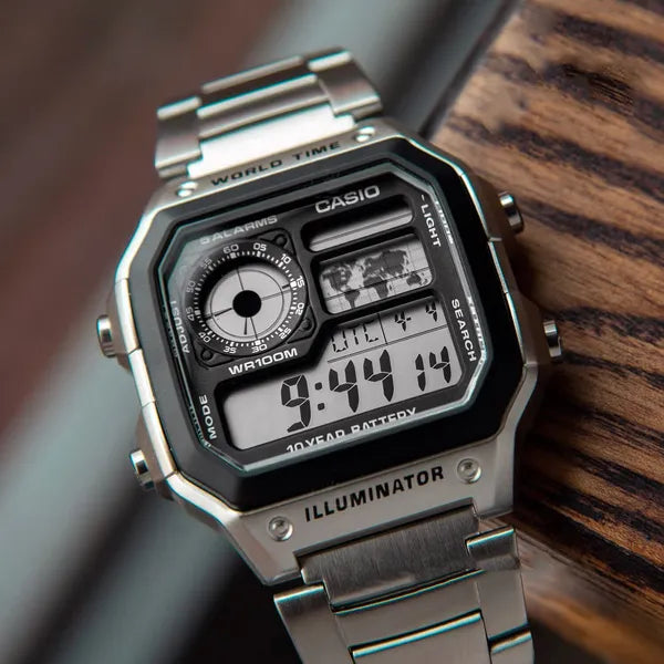 Casio AE-1200WHD-1A férfi karóra, acél szíj, kvarc, világidő, WR100