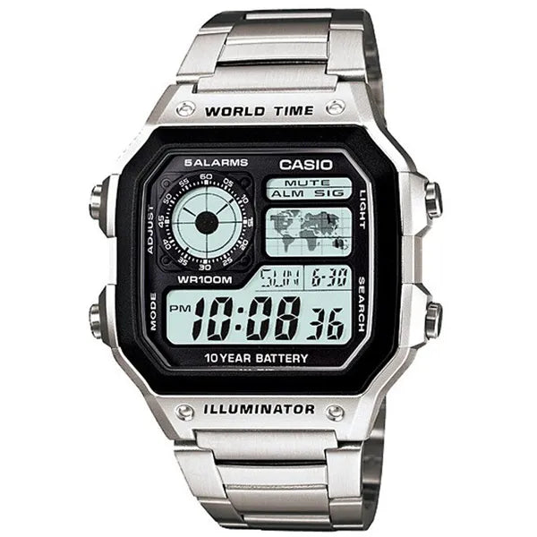 Casio AE-1200WHD-1A férfi karóra, acél szíj, kvarc, világidő, WR100