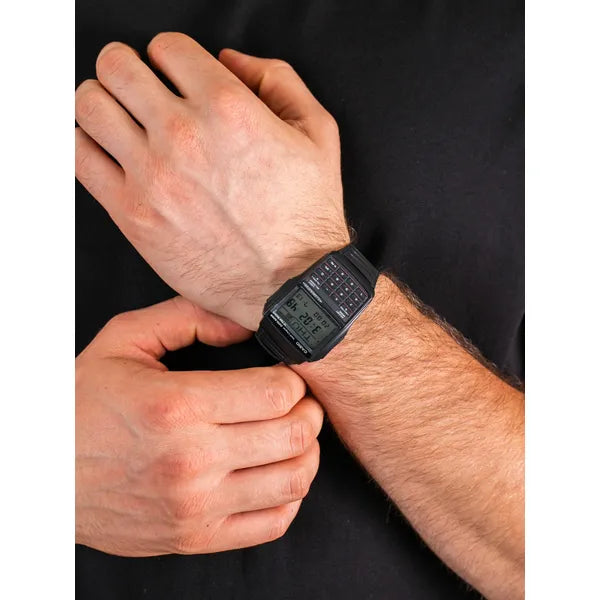Casio Databank DBC-32-1A férfi digitális karóra, fekete, kalkulátor, WR30