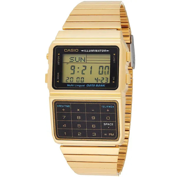 Casio DBC-611G-1 Vintage Databank arany férfi digitális karóra, kalkulátor, WR30