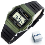 Casio F-91WM-3AER férfi digitális karóra, zöld tok, fekete szíj, WR100