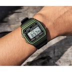 Casio F-91WM-3AER férfi digitális karóra, zöld tok, fekete szíj, WR100