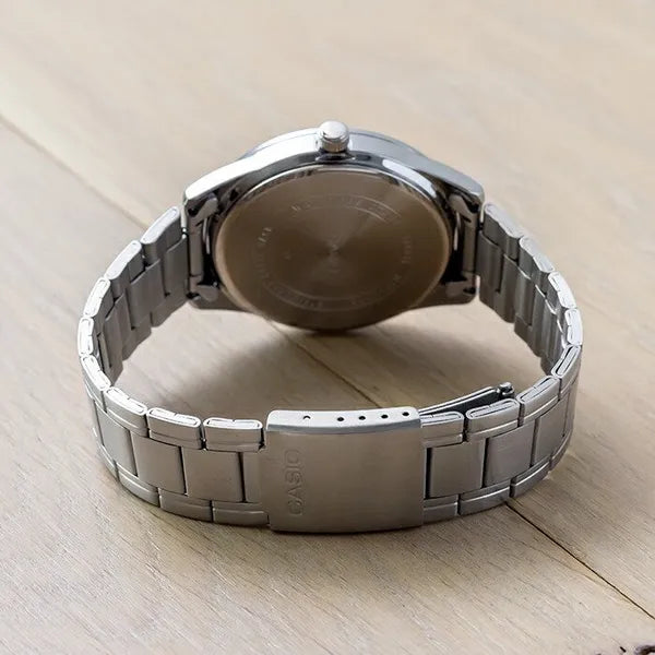 Casio MTP-V005D-1B4 férfi karóra, acél tok és szíj, fekete számlap, 40 mm