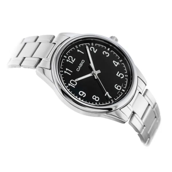 Casio MTP-V005D-1B4 férfi karóra, acél tok és szíj, fekete számlap, 40 mm