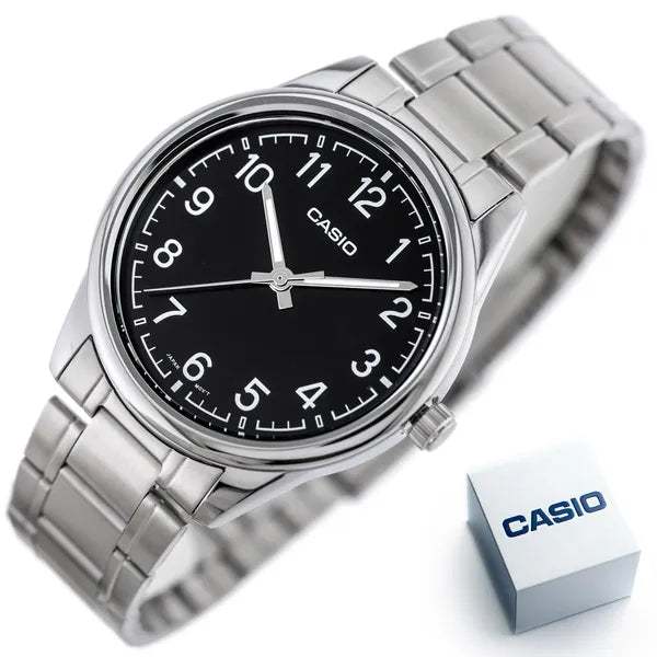 Casio MTP-V005D-1B4 férfi karóra, acél tok és szíj, fekete számlap, 40 mm