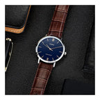 Casio MTP-VT01L-2B férfi karóra, sötétkék számlap, barna bőr, WR30, díszdoboz