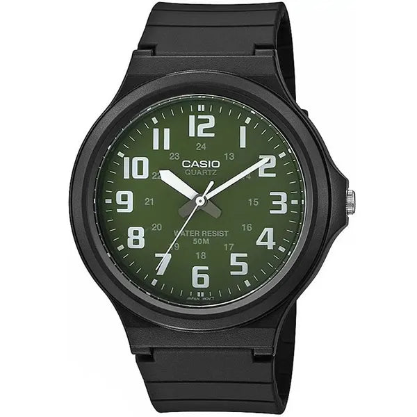 Casio MW-240-3B férfi karóra, zöld számlap, műanyag tok és szíj, 44 mm, WR50