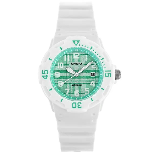 Casio LRW-200H-3CVDF női karóra, 33 mm, zöld számlap, fehér szíj, WR100