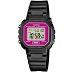 Casio LA-20WH-4ADF gyerek digitális karóra, fekete szíj, rózsaszín kijelző WR30