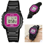 Casio LA-20WH-4ADF gyerek digitális karóra, fekete szíj, rózsaszín kijelző WR30