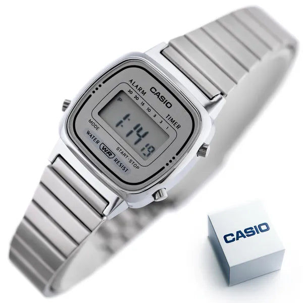 Casio Vintage női karóra LA670WA-7D, ezüst, rozsdamentes acél szíj + díszdoboz