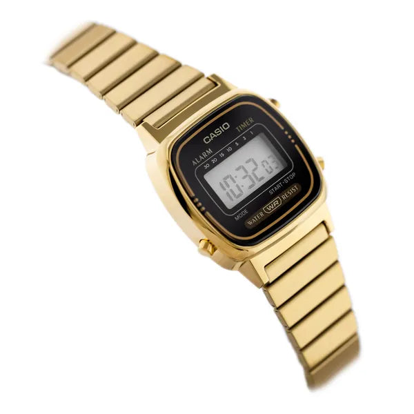 Casio Vintage LA670WGA-1 női digitális karóra, arany, WR30, díszdoboz